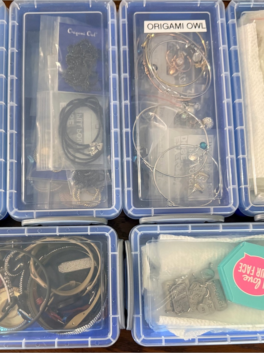 Origami Owl Silver and Turquoise Charm Bracelet Set in Clear Organizers